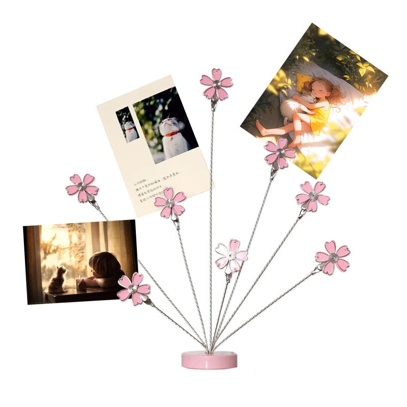 TFu 8-Branch Family Tree Picture Frame Holder, Card Photo Clips Holder Desk Stand for Memo Paper Note Photo Christmas Wedding Card Display (Cherry Blossoms) - Image 1